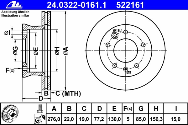 Disc frana 24 0322-0161 1 ATE pentru Mercedes-benz