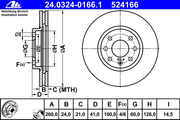 Disc frana 24 0324-0166 1 ATE pentru Opel Corsa Opel Vita Opel Combo Opel Tigra