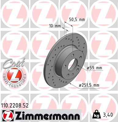 Disc frana ~ Alfa romeo 168 1992 1993 1994 1995 1996 1997 1998 ~ 110.2208.52 ~ ZIMMERMANN