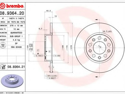 Disc frana ALFA ROMEO BRERA (939) (2006 - 2010) BREMBO 08.9364.21