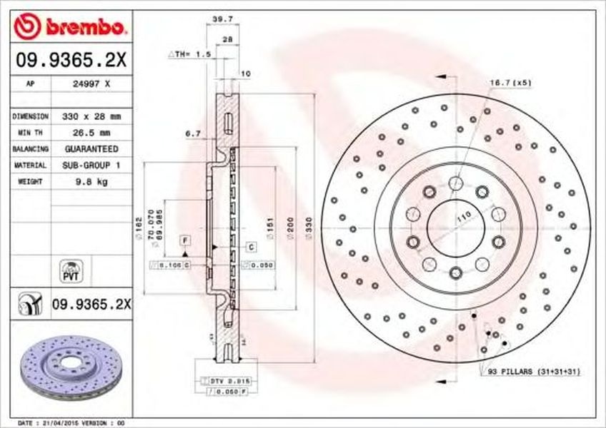 Disc frana ALFA ROMEO GIULIETTA 940 BREMBO 09.9365.2X