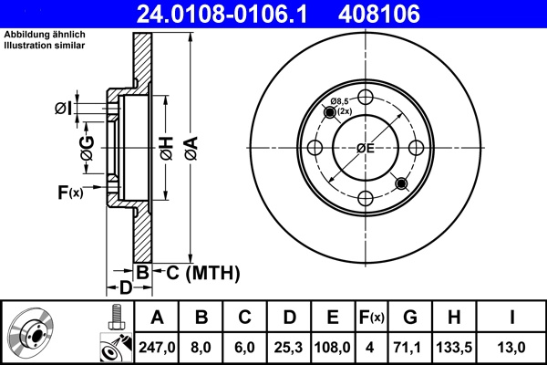 Disc frana ATE 24.0108-0106.1 pentru CITROEN XSARA Break (N2) 1997-2005