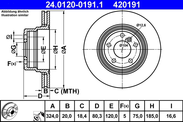 Disc frana ATE 24.0120-0191.1 pentru BMW X5 (E53) 2001-2006