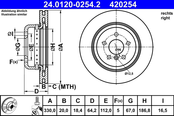 Disc frana ATE 24.0120-0254.2 pentru BMW 3 (G20, G80, G28) 2018-2025
