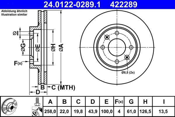 Disc frana ATE 24.0122-0289.1 pentru SMART FORFOUR hatchback (453) 2014-2022