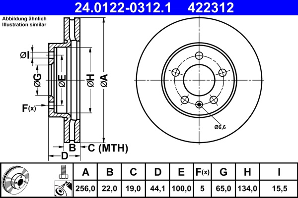 Disc frana ATE 24.0122-0312.1 pentru VW POLO VI (AW1, BZ1, AE1) 2017-2025