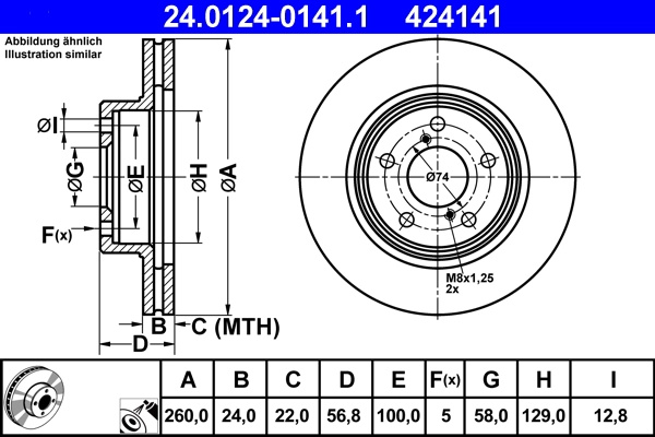 Disc frana ATE 24.0124-0141.1 pentru SUBARU LEGACY II combi (BG) 1994-1998