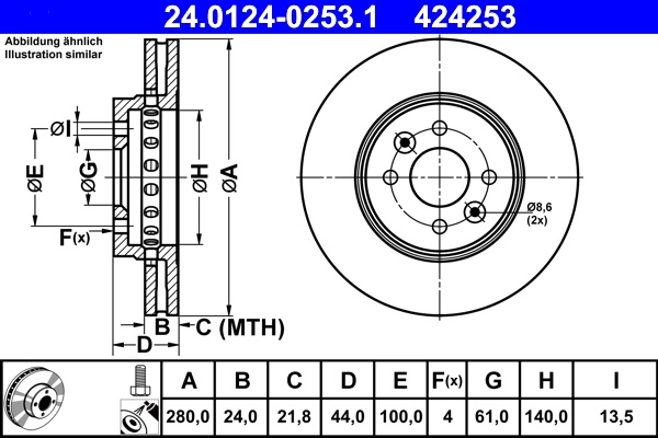 Disc frana ATE 24.0124-0253.1 pentru DACIA DOKKER Express Autoutilitara/limuzina spatioasa 2012-2024