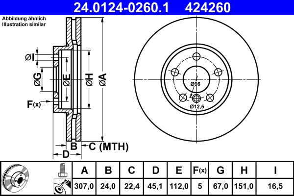 Disc frana ATE 24.0124-0260.1 pentru MINI MINI CLUBMAN (F54) 2014-2025