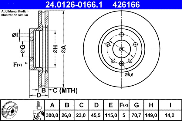 Disc frana ATE 24.0126-0166.1 pentru OPEL ZAFIRA TOURER C VAN (P12) 2012-2018