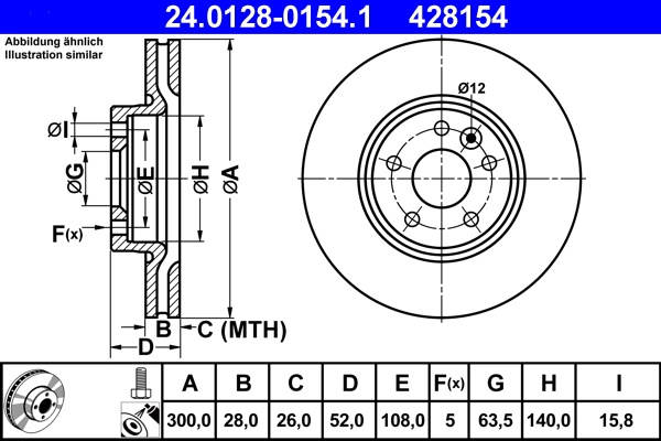 Disc frana ATE 24.0128-0154.1 pentru LAND ROVER FREELANDER 2 (L359) 2006-2014