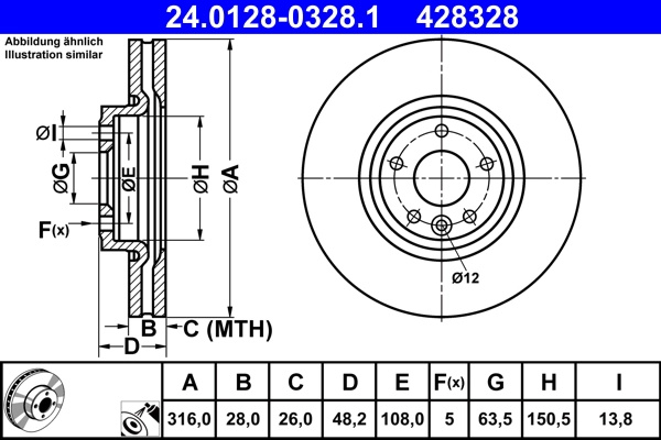 Disc frana ATE 24.0128-0328.1 model JAGUAR XE (X760) 2015 2016 2017 2018 2019 2020 2021 2022