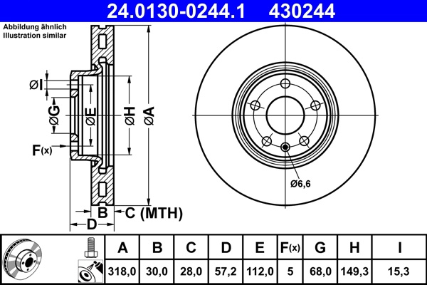 Disc frana ATE 24.0130-0244.1 pentru AUDI A4 Allroad B9 (8WH, 8WJ) 2016-2025