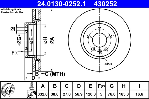 Disc frana ATE 24.0130-0252.1 pentru VW AMAROK (2H