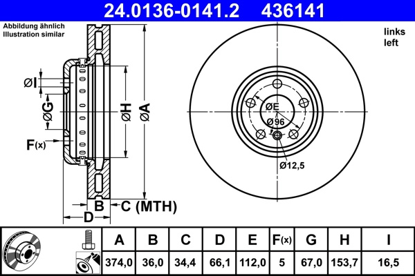 Disc frana ATE 24.0136-0141.2 pentru BMW 4 cupe (G22, G82) 2020-2025