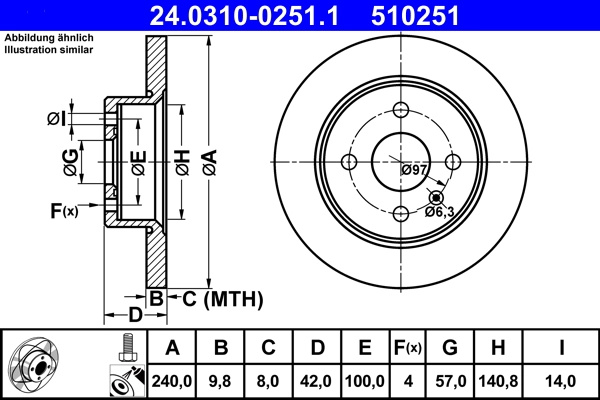 Disc frana ATE 24.0310-0251.1 pentru OPEL ASTRA H limuzina (A04) 2007-2014