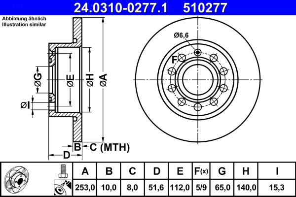 Disc frana ATE 24.0310-0277.1 la VW EOS (1F7, 1F8) 2006 2007 2008 2009 2010 2011 2012 2013 2014 2015