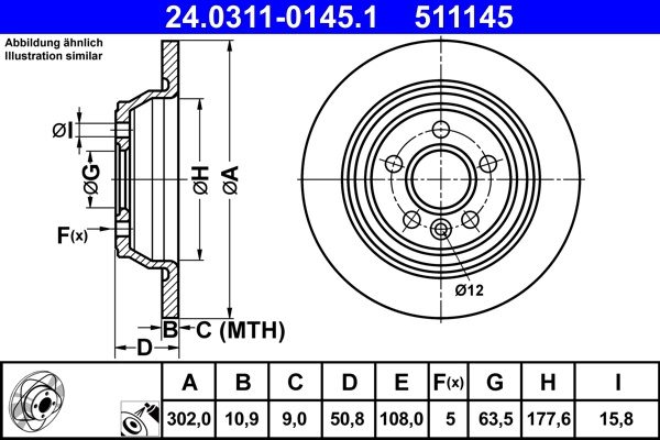 Disc frana ATE 24.0311-0145.1 pentru FORD GALAXY II (WA6) 2006-2015