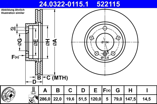 Disc frana ATE 24.0322-0115.1 pentru BMW 3 Compact