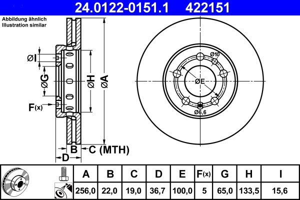Disc frana ATE SKODA OCTAVIA I Combi (1U5) 1998-2010 - 24.0122-0151.1