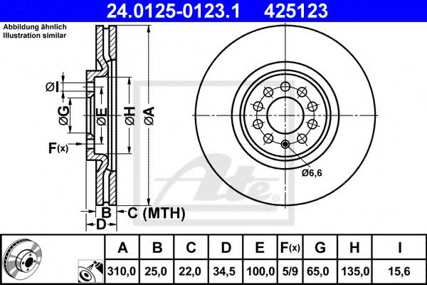 Disc frana AUDI A1 Sportback (8XA, 8XF, 8XK) (2011 - 2016) ATE 24.0125-0123.1