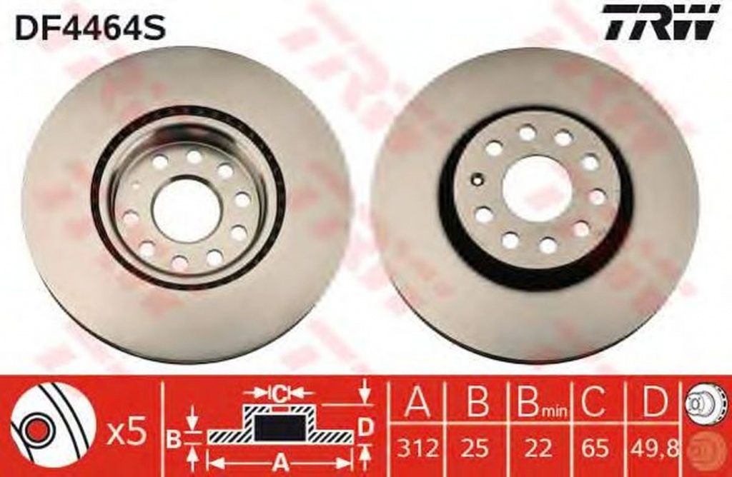 Disc frana AUDI A1 Sportback 8XA 8XF 8XK TRW DF446