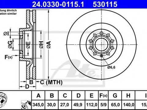 Disc frana AUDI A3 (8P1), VW RABBIT V (1K1), AUDI A3 Sportback (8PA) - ATE 24.0330-0115.1