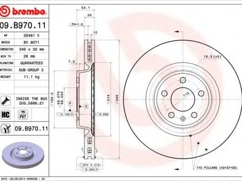 Disc frana AUDI A4 (8K2, B8) (2007 - 2015) BREMBO 09.B970.11 piesa NOUA