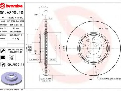 Disc frana AUDI A4 (8K2, B8) (2007 - 2015) BREMBO 09.A820.11