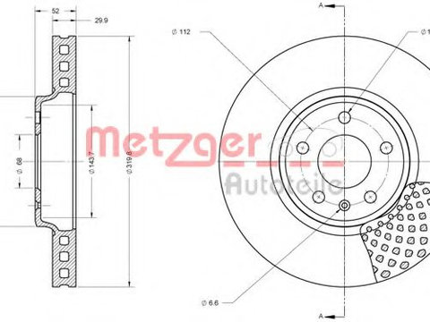 Disc frana AUDI A4 (8K2, B8) (2007 - 2015) METZGER 6110425 piesa NOUA