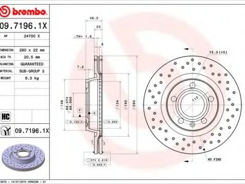 Disc frana AUDI A4 Avant (8E5, B6) (2001 - 2004) BREMBO 09.7196.1X piesa NOUA