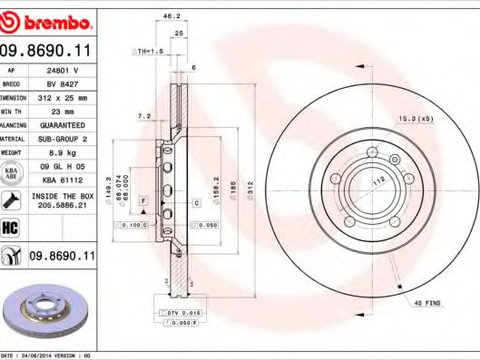 Disc frana AUDI A4 Avant (8E5, B6) (2001 - 2004) BREMBO 09.8690.11