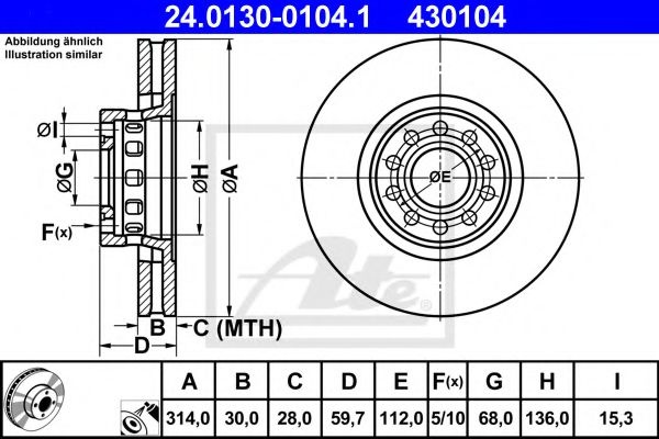 Disc frana AUDI A6 (4A, C4) (1994 - 1997) ATE 24.0130-0104.1 piesa NOUA