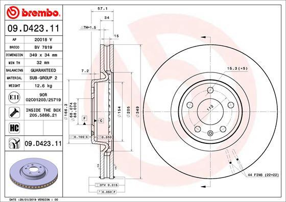 Disc frana # Audi Q7 2015 2016 2017 2018 2019 2020 2021 2022 2023 2024 2025 # 09 D423 11 # BREMBO