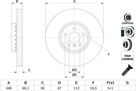 Disc frana BMW 3 (G20, G80), Sedan, 11.2018 - BOSCH 0 986 479 F58
