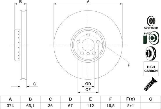 Disc frana BMW 3 (G20, G80), Sedan, 11.2018 - BOSCH 0 986 479 F54