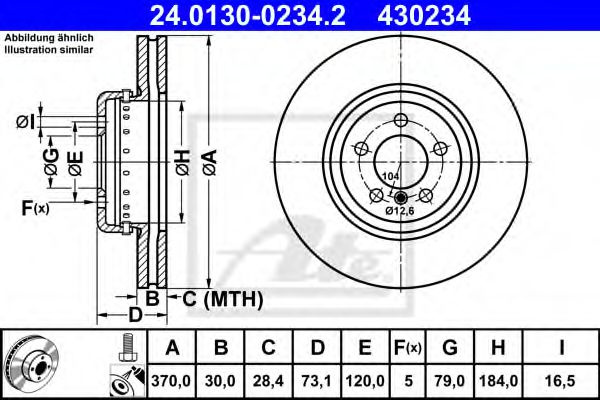 Disc frana BMW 4 Cabriolet (F33, F83) (2013 - 2016) ATE 24.0130-0234.2