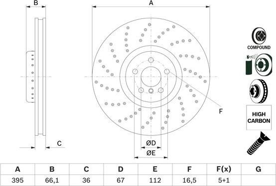Disc frana BMW 5 - VII (G30, F90), Sedan, 09.2016 - BOSCH 0 986 479 F64