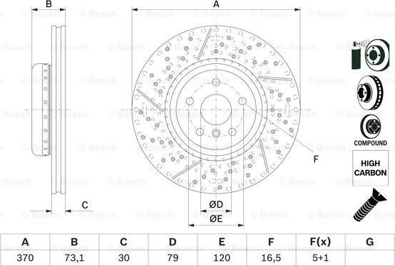 Disc frana BMW 7 - V (F01, F02, F03, F04), Sedan, 02.2008 - 12.2015 BOSCH 0 986 479 E10