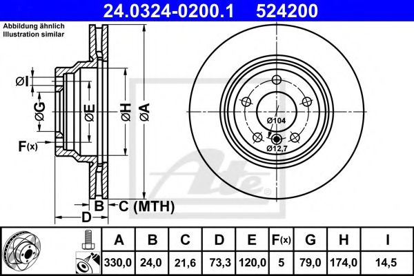 Disc frana BMW Seria 1 (E87) (2003 - 2013) ATE 24.0324-0200.1 piesa NOUA