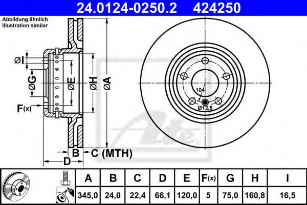 Disc frana BMW Seria 1 (F21) (2011 - 2016) ATE 24.0124-0250.2 piesa NOUA