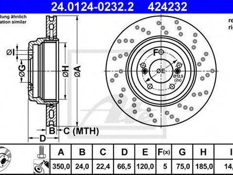 Disc frana BMW Seria 3 (E90) (2005 - 2011) ATE 24.0124-0232.2 piesa NOUA