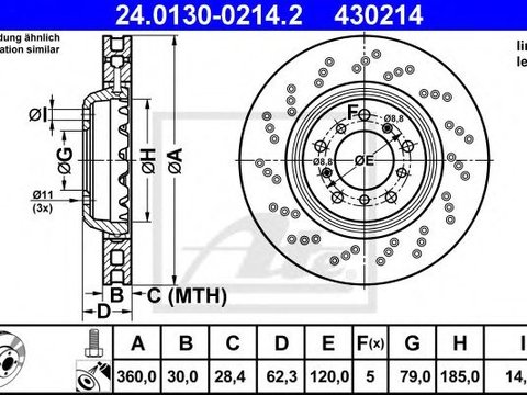 Disc frana BMW Seria 3 (E90) (2005 - 2011) ATE 24.0130-0214.2 piesa NOUA