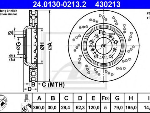 Disc frana BMW Seria 3 (E90) (2005 - 2011) ATE 24.0130-0213.2 piesa NOUA