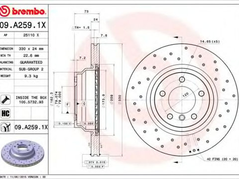 Disc frana BMW Seria 3 (E90) (2005 - 2011) BREMBO 09.A259.1X piesa NOUA