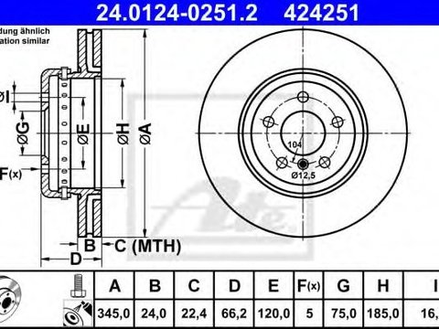 Disc frana BMW Seria 3 Touring (F31) (2011 - 2016) ATE 24.0124-0251.2 piesa NOUA