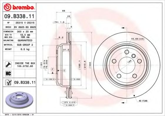 Disc frana BMW Seria 4 Cupe (F32, F82) (2013 - 2016) BREMBO 09.B338.11 piesa NOUA
