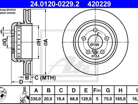 Disc frana BMW Seria 5 (F10, F18) (2009 - 2016) ATE 24.0120-0229.2