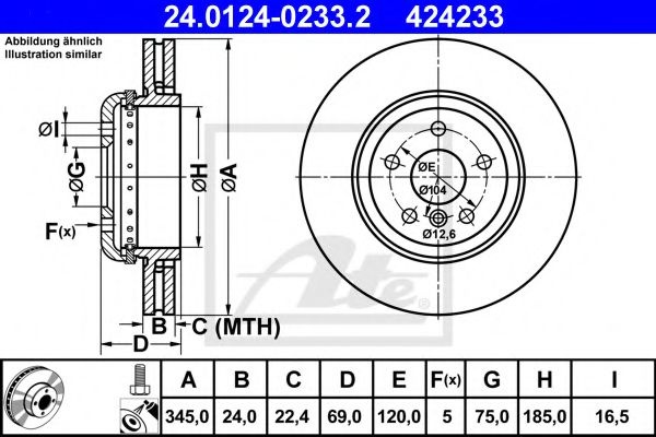 Disc frana BMW Seria 5 Touring (F11) (2010 - 2016) ATE 24.0124-0233.2 piesa NOUA