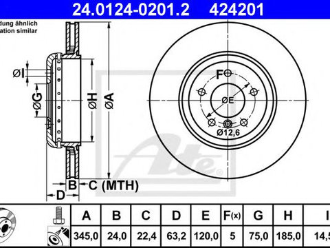 Disc frana BMW Seria 6 (E63) (2004 - 2010) ATE 24.0124-0201.2